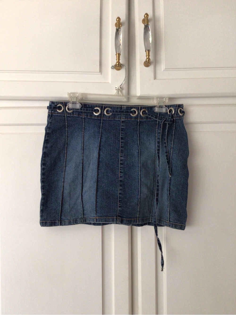 Classic Blue Denim Mini Skirt with Grommet Waist